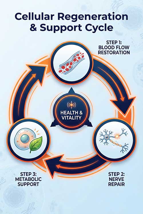 Medical illustration of a foot highlighting damaged nerve endings.