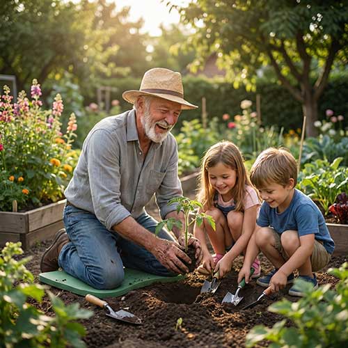 Older adult gardening freely, demonstrating improved mobility and stability.